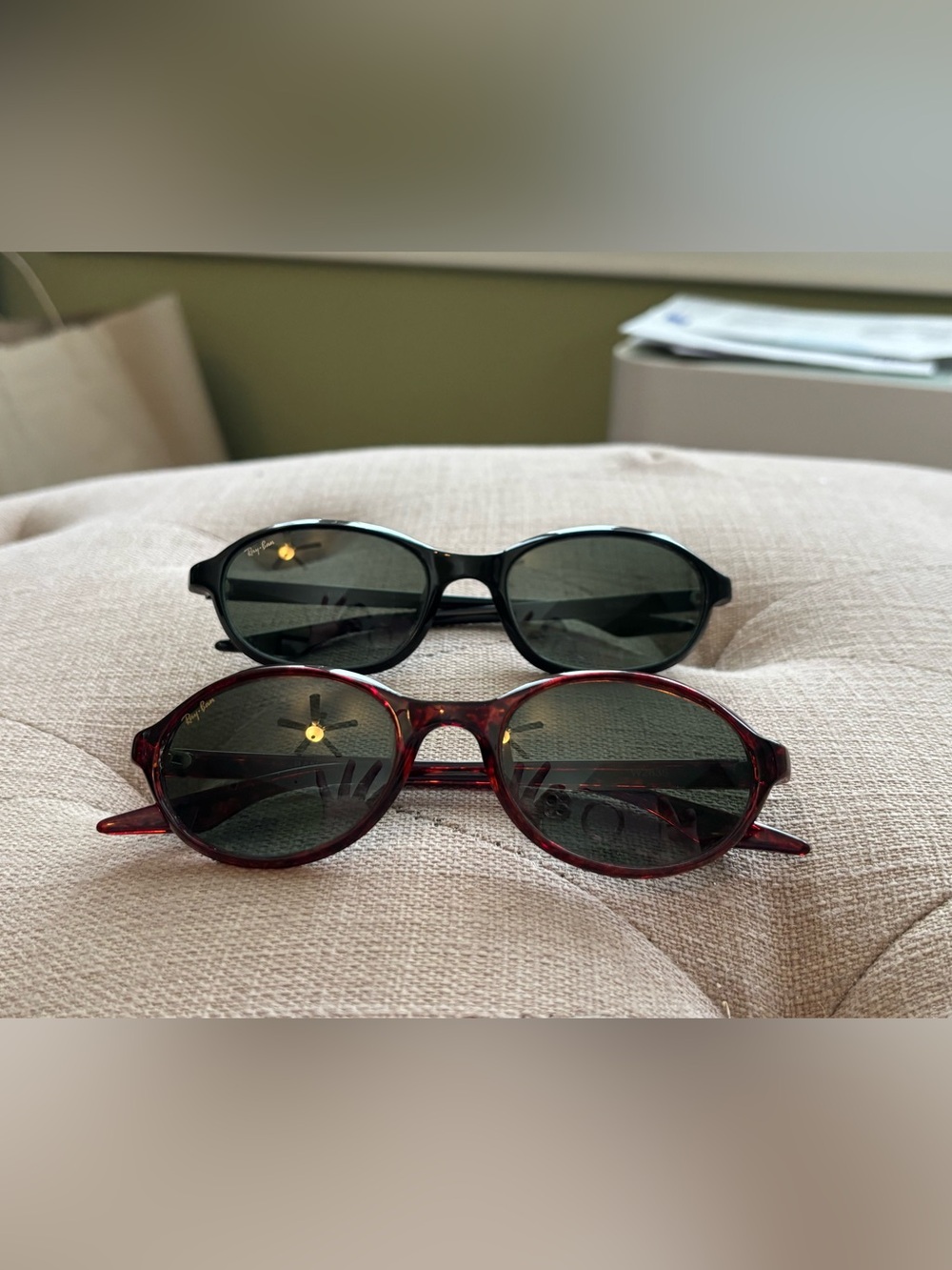 Set of 2 Ray-Ban Sunglasses in Black and Tortoiseshell with Gray-Green Lenses